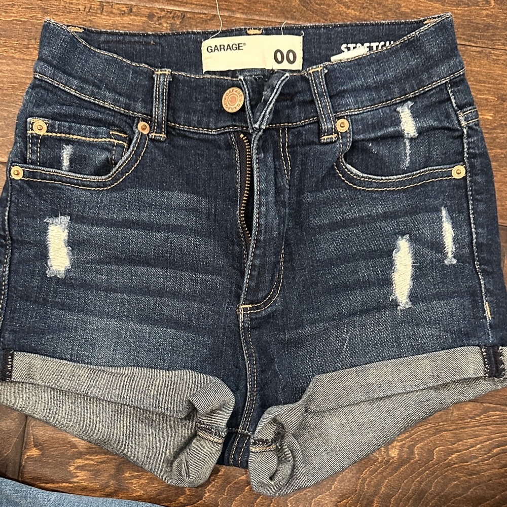 Garage Navy Distressed Roll-Cuff Denim Shorts